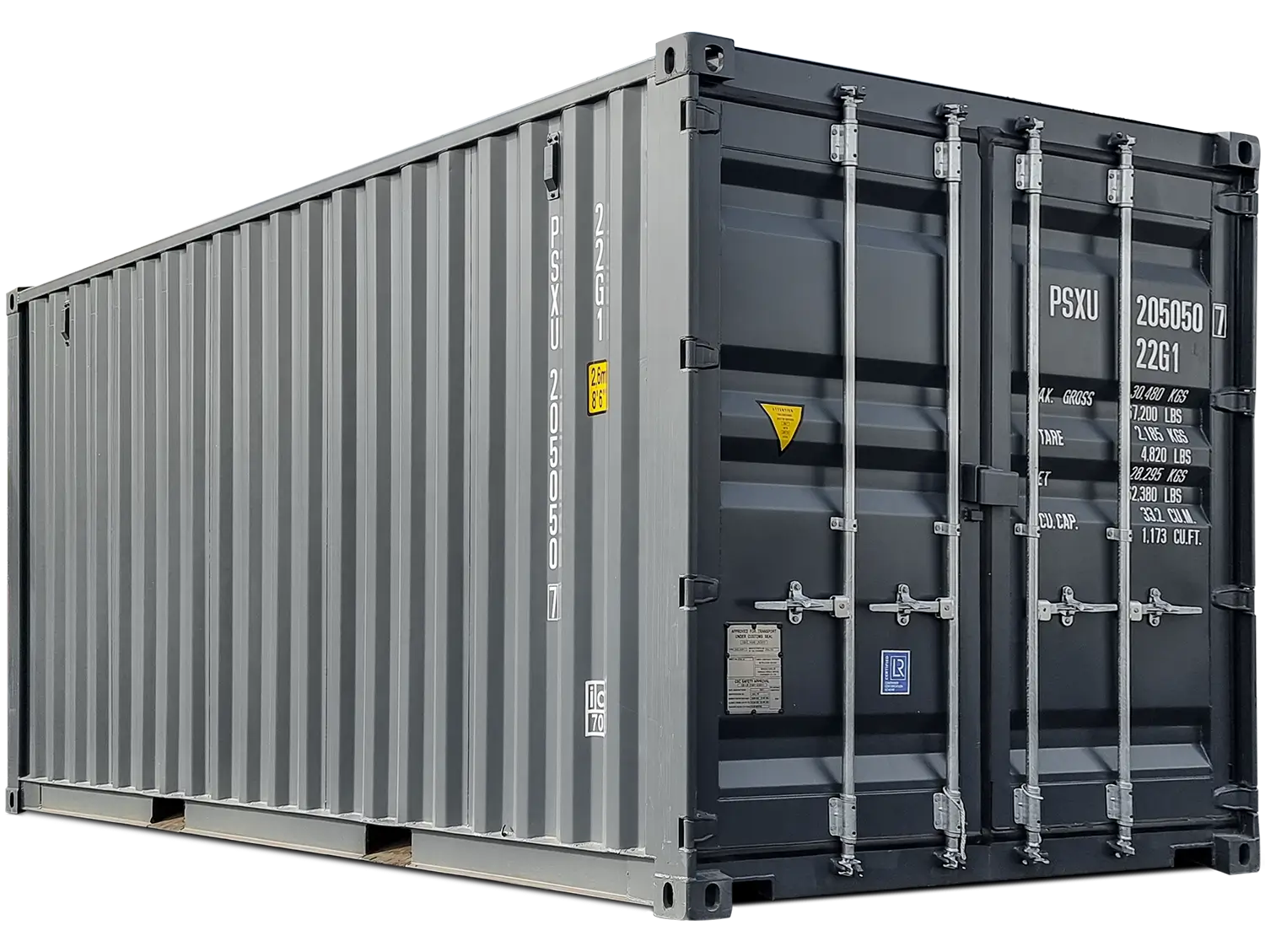 Grafik eines 20-Fuß-ISO Seecontainers in der Farbe RAL 7016 Anthrazitgrau.