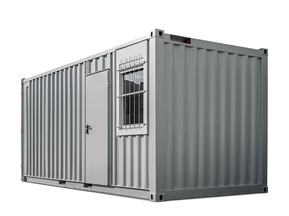 Multifunktionscontainer mit transparentem Hintergrund in RAL 7035 Lichtgrau.
